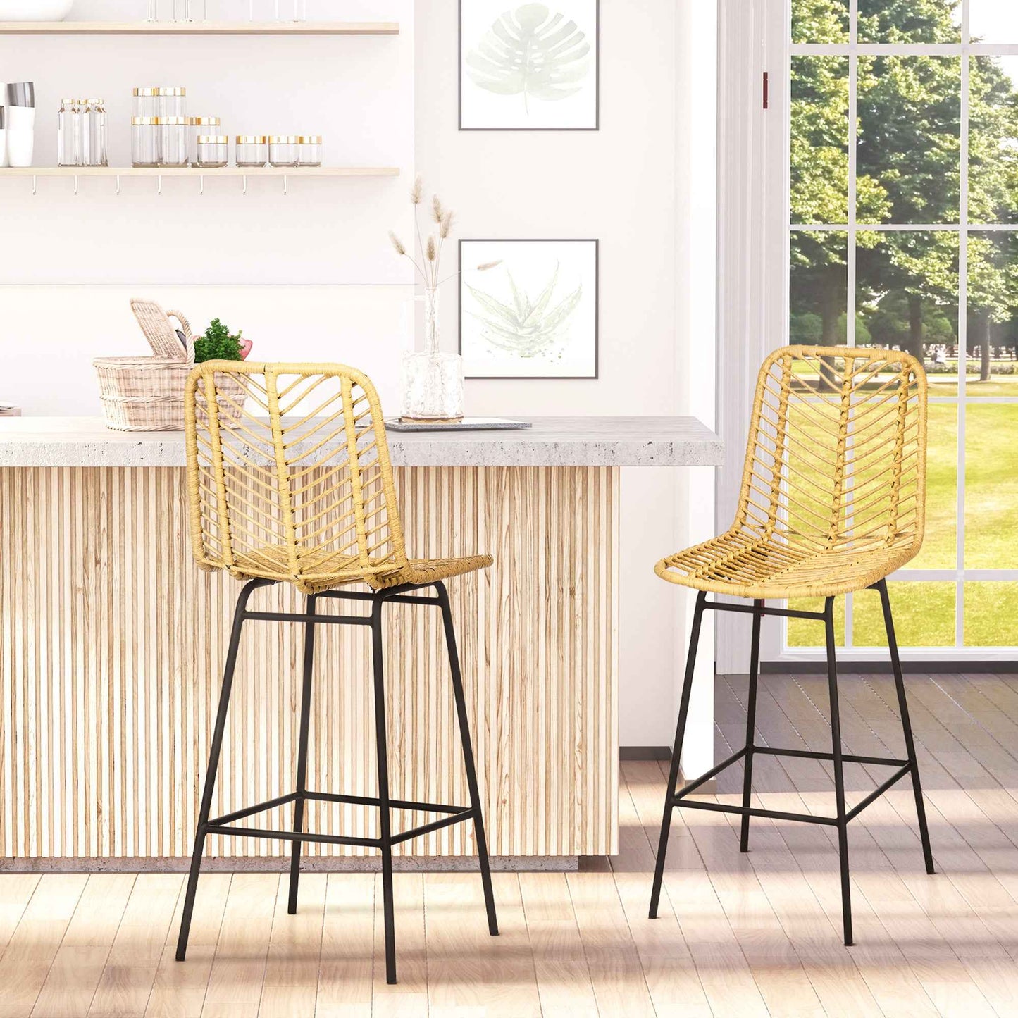 Damisi Rattan Bar Stools | Set of 2 | Natural - Default - bar stools