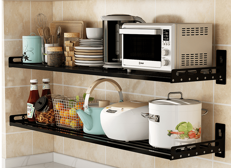 Wall Mounted Kitchen Shelf - - black Rack Rail Shelf Storage