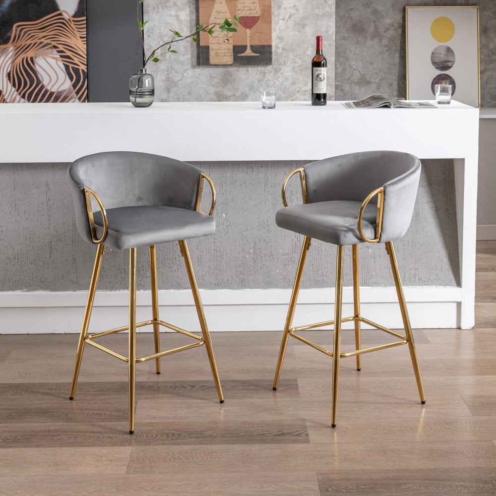 Etori Glam Bar Stools | Set of 2 | Gray Velvet - Default - bar stools