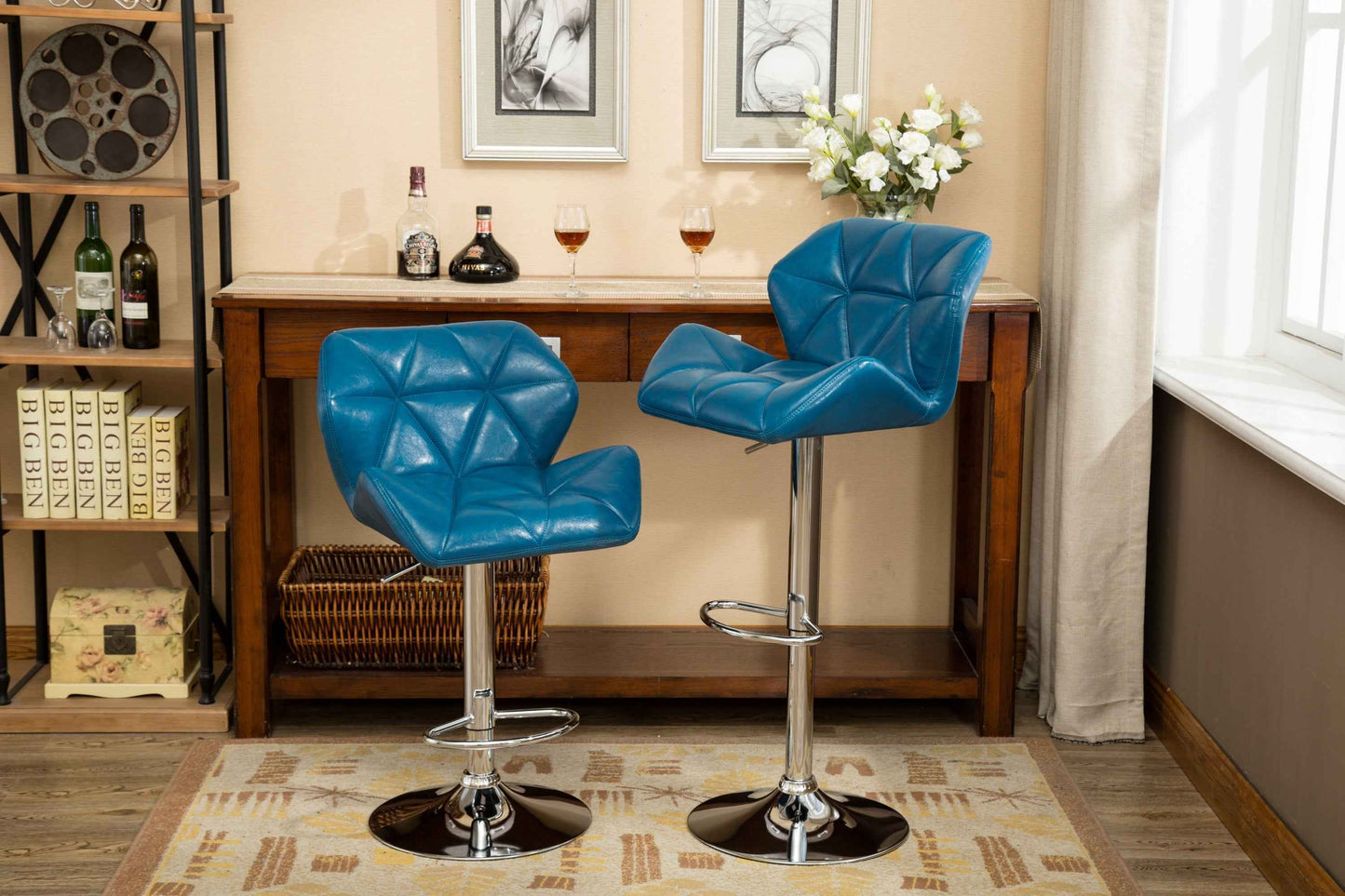 Hosal Tufted Bar Stools | Set of 2 | Blue - Default - bar stools