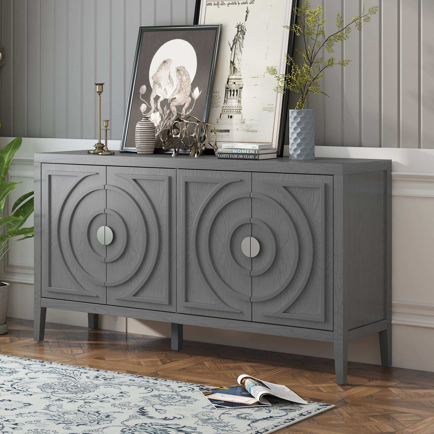 Adequn Retro Sideboard Cabinet | Gray - Default - cabinet grey wood
