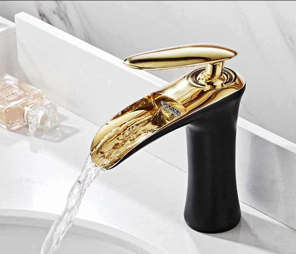 Emerald Waterfall Bathroom Faucet - Black Gold - black black gold black silver gold silver white waterfall white gold