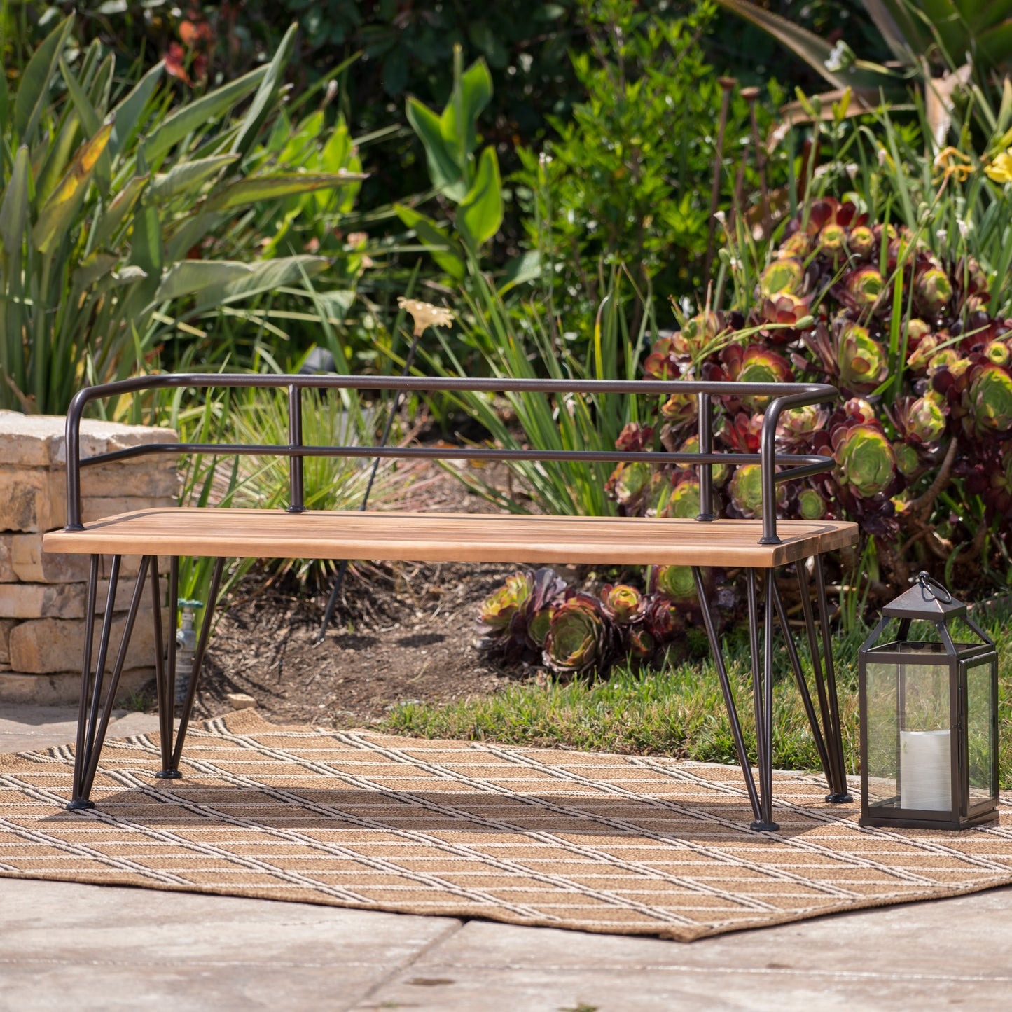 Zion Industrial Outdoor Bench | Brown - Default - garden furnishing