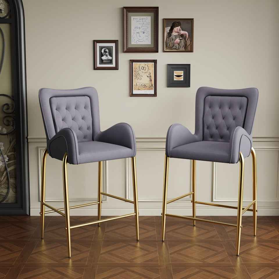 Elviles Counter Bar Stools | Set of 2 | Gray Velvet - Default - bar stools