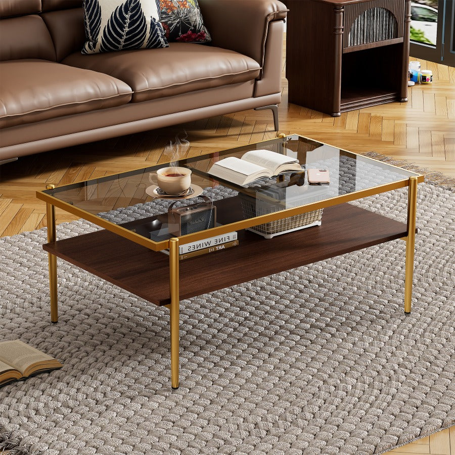 Roptum Modern Coffee Table | Dark Tempered Glass | Brown & Transparent - Default - tables