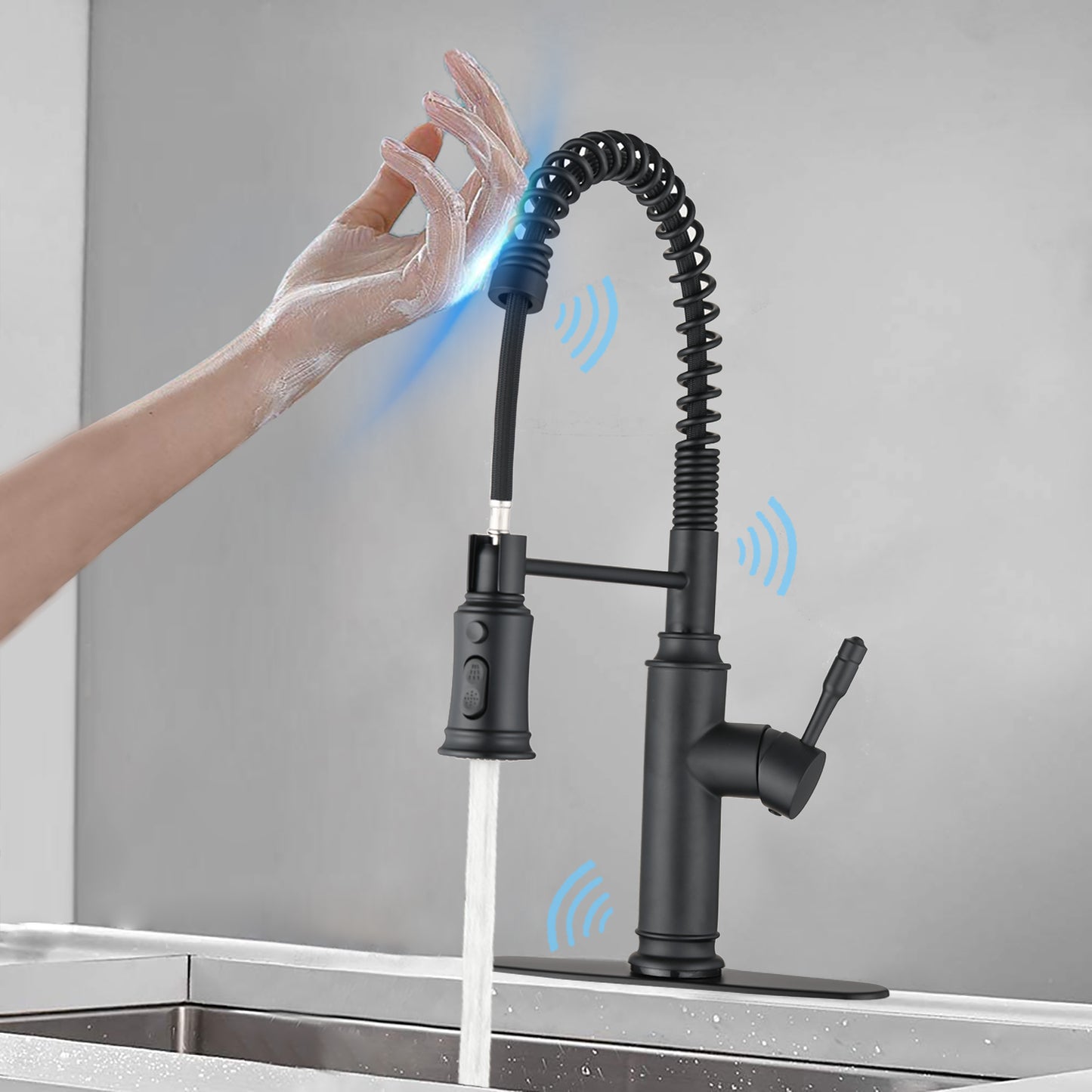 Versals Touch-Activated Kitchen Faucet | Pull Down Sprayer | Matte Black - Default - kitchen faucets touch-activated