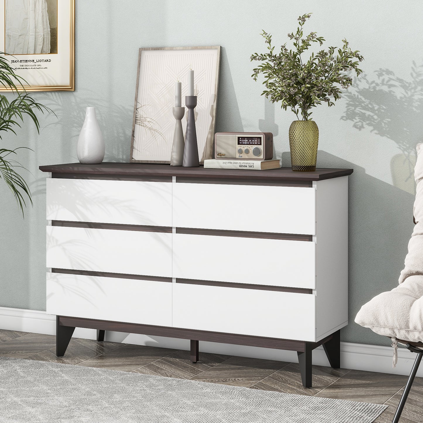Ranya Wide Storage Cabinet | White & Walnut - Default - dresser