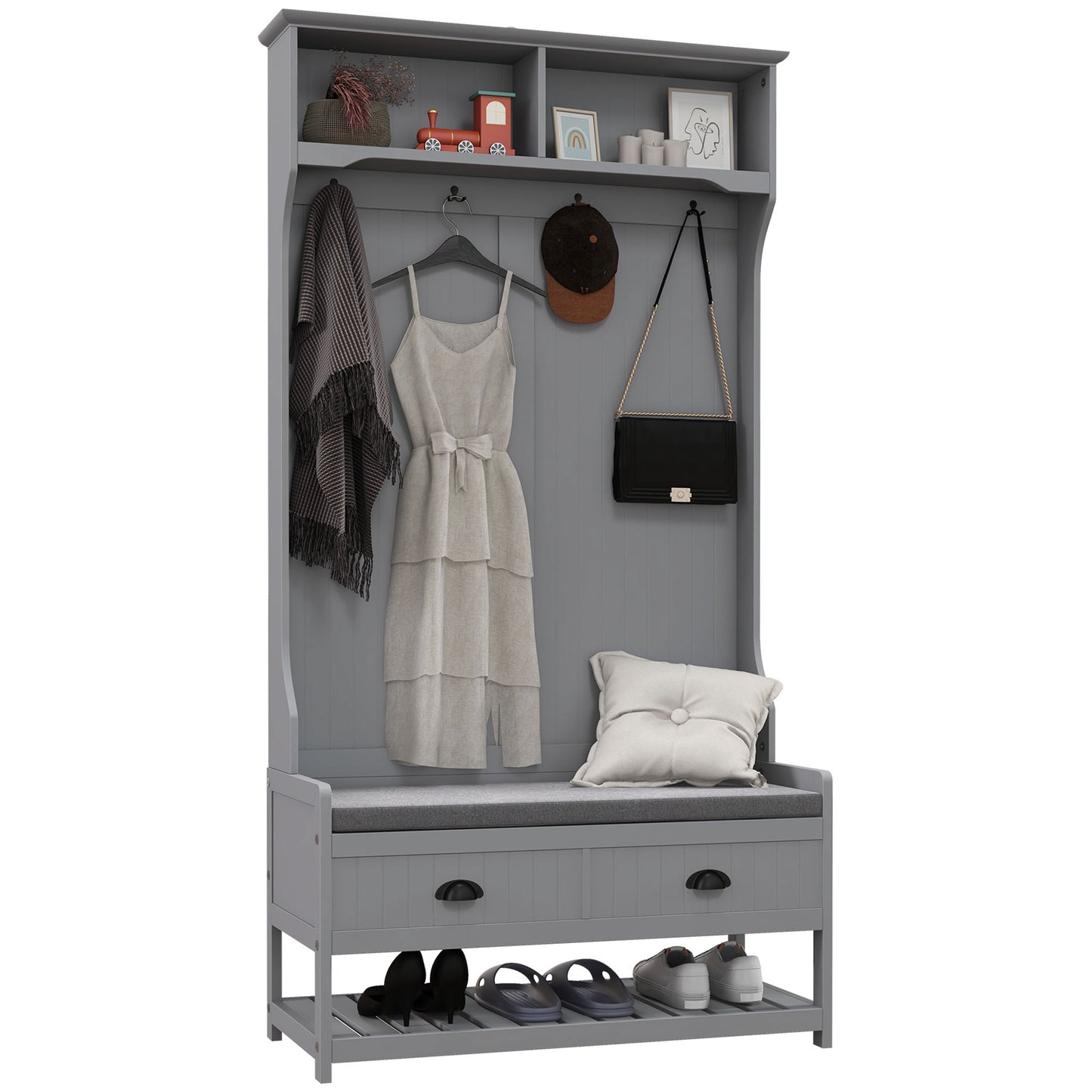 Lecus 3-in-1 Coat Rack | Gray - - coat rack grey wood