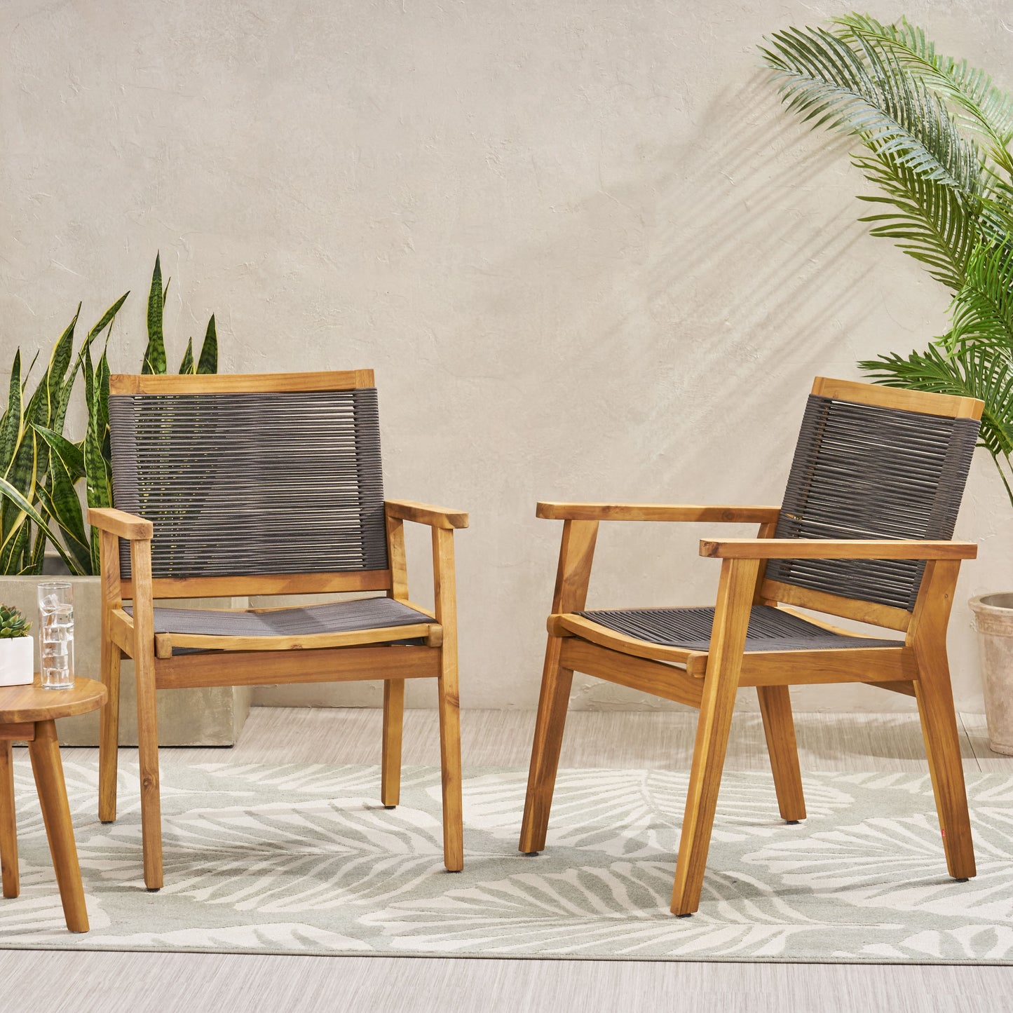 Moggil Garden Dinning Chairs | Set of 2 | Brown & Gray - Default -