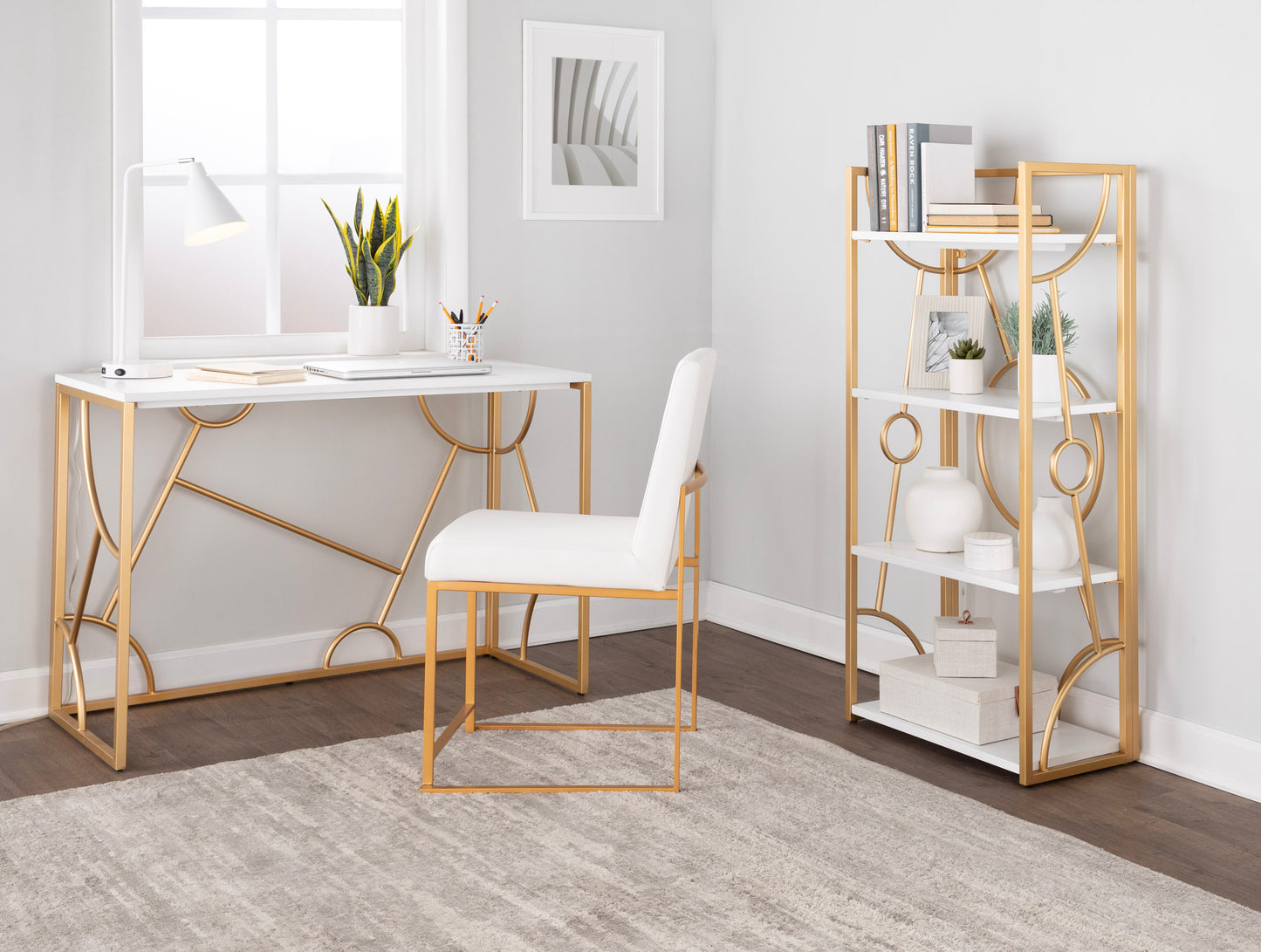 Luxere Writing Desk | White & Gold - - desk gold office white white gold