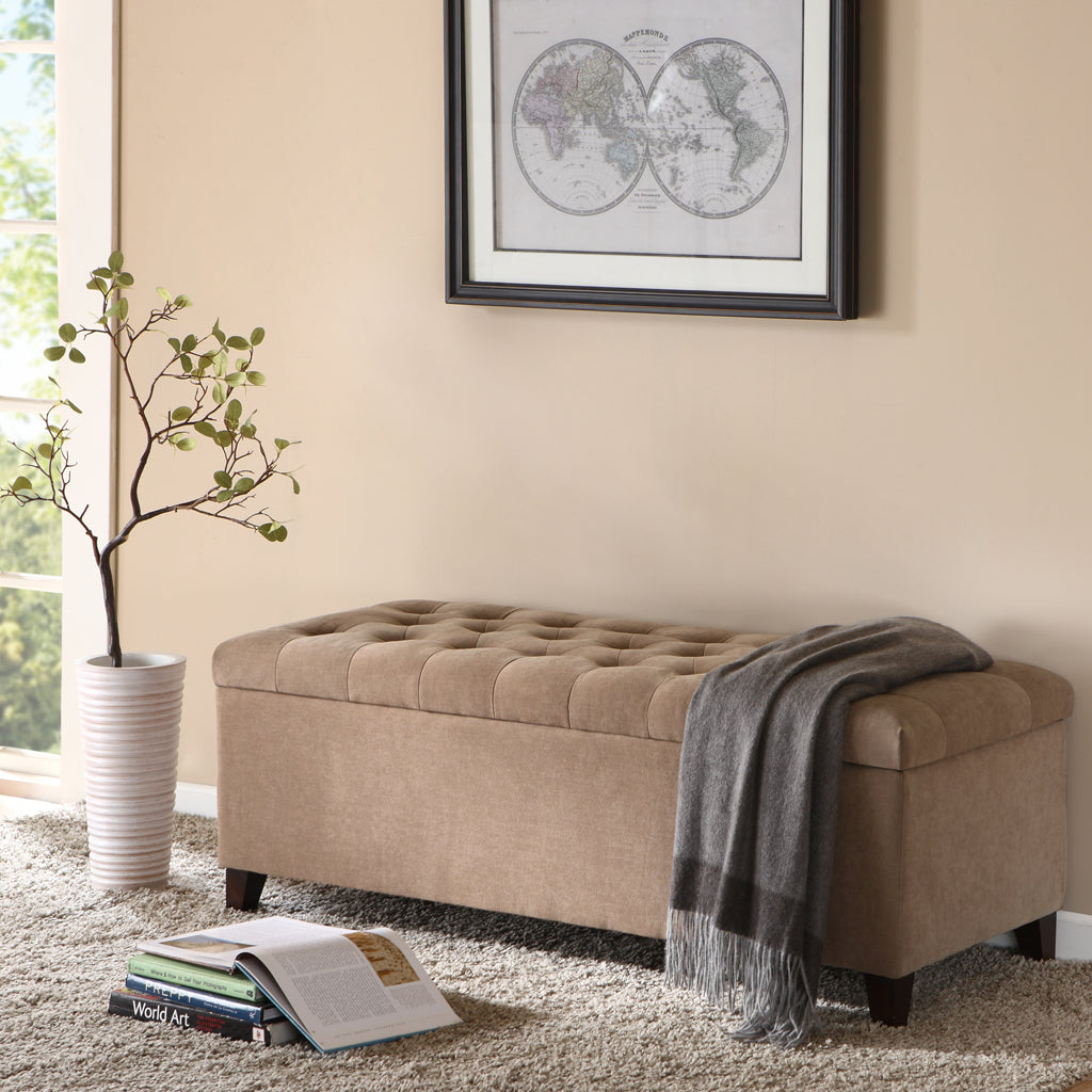 Piestur Velvet Storage Bench | Sand Brown - - bench brown