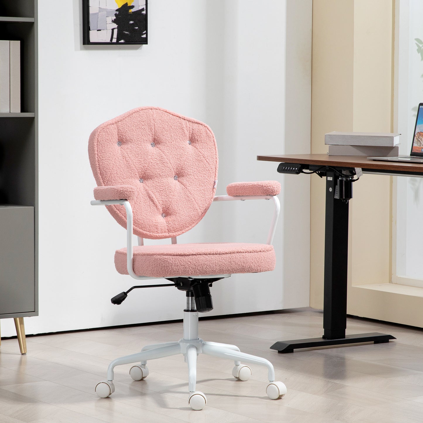 Ollend Office Chair | Pink Fleece - - chair office pink