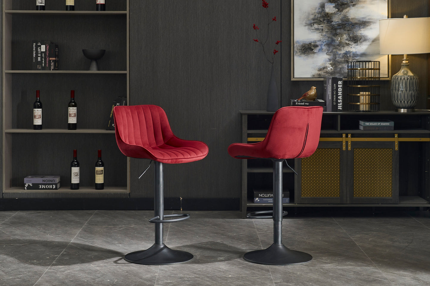Tomaz Swivel Bar Stools | Set of 2 | Dark Red - Default - bar stools