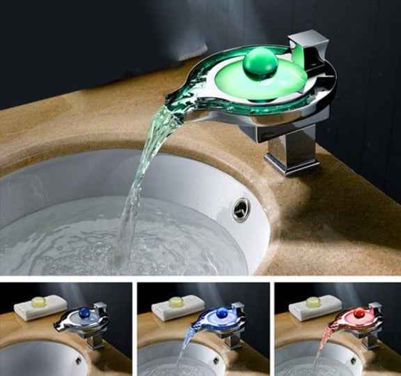Fittinova Waterfall Bathroom Faucet - - chrome silver led silver waterfall