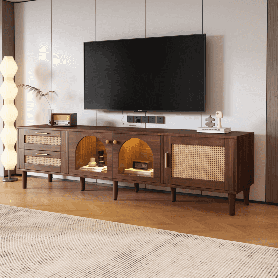 Durashu Mid-Century Rattan TV Stand | Antique Brown - Default - tv console