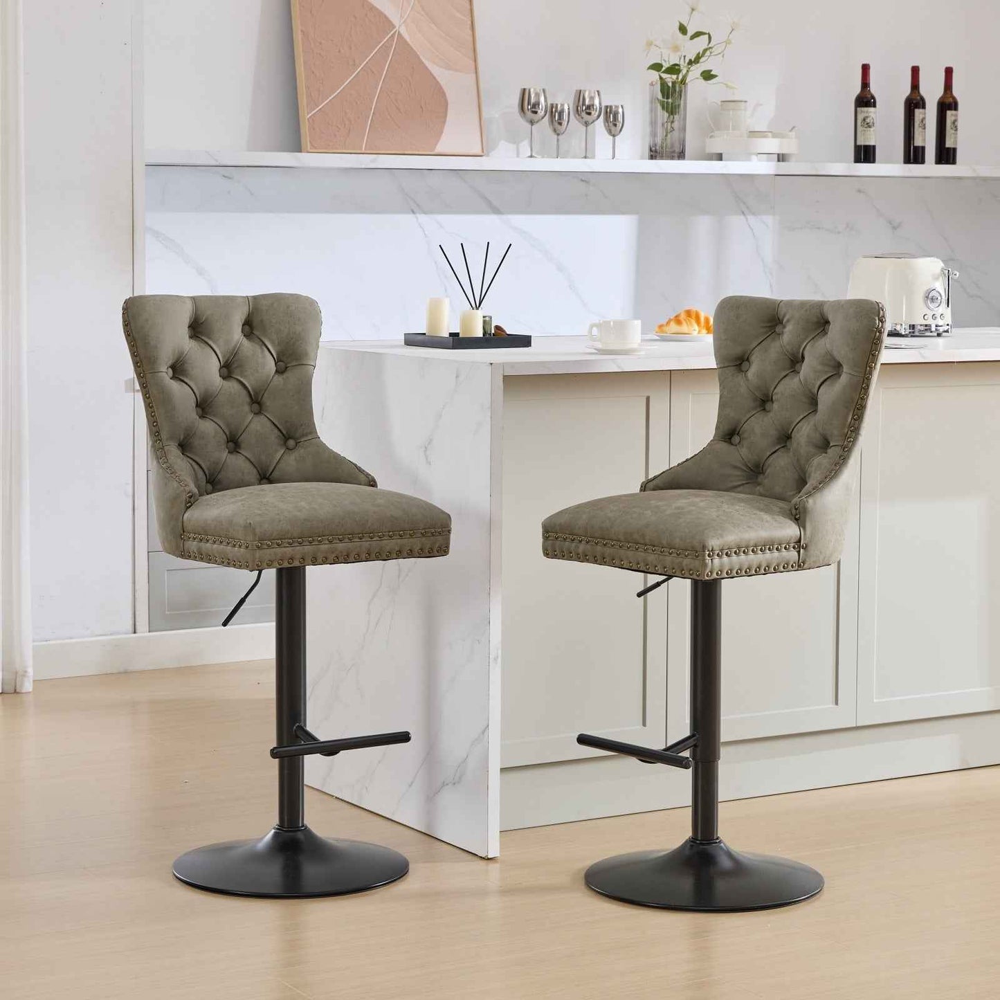Botica Aged & Retro Bar Stools | Set of 2 | Olive Green - Default - bar stools