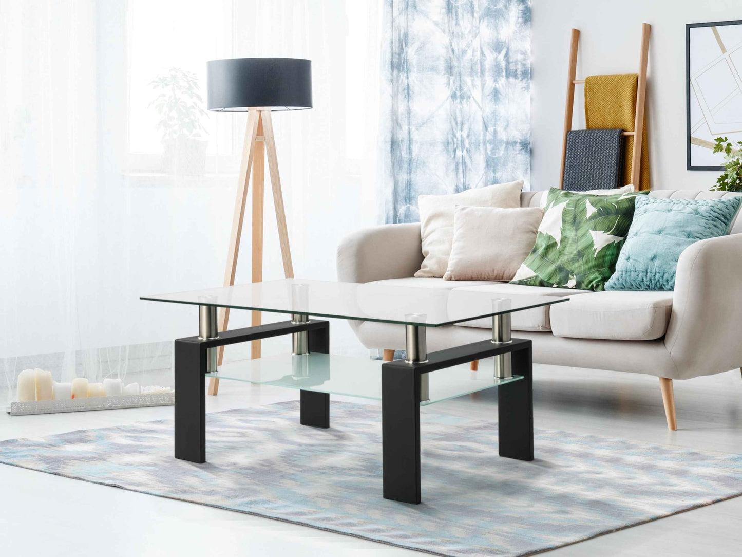 Fuvuc Modern Tempered Glass Coffee Table | Transparent & Black - Default - tables