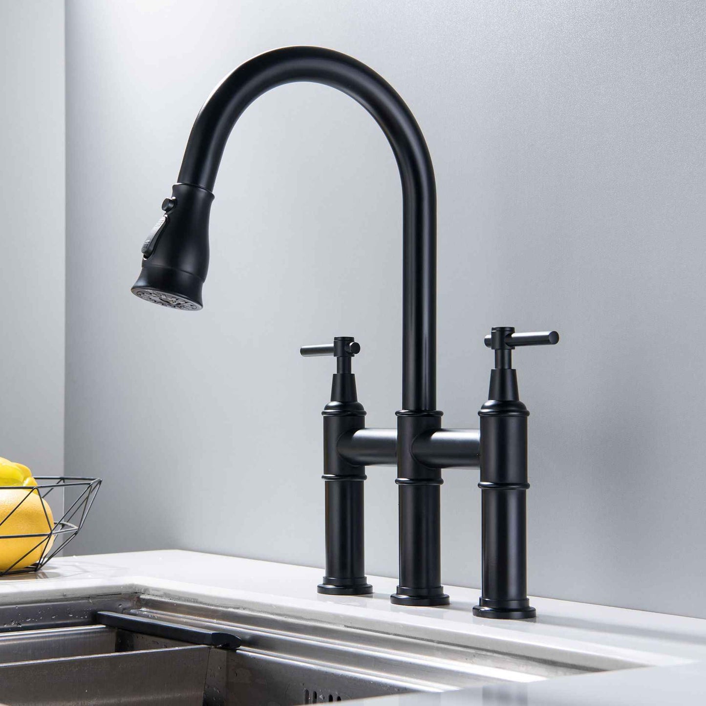 Aelpha Bridge Kitchen Faucet - Black - black bridge