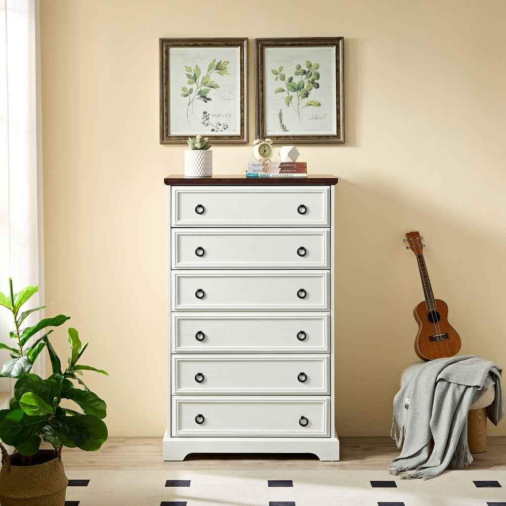 Dogul 6-Drawer Dresser Cabinet | White - - cabinet dresser white wood