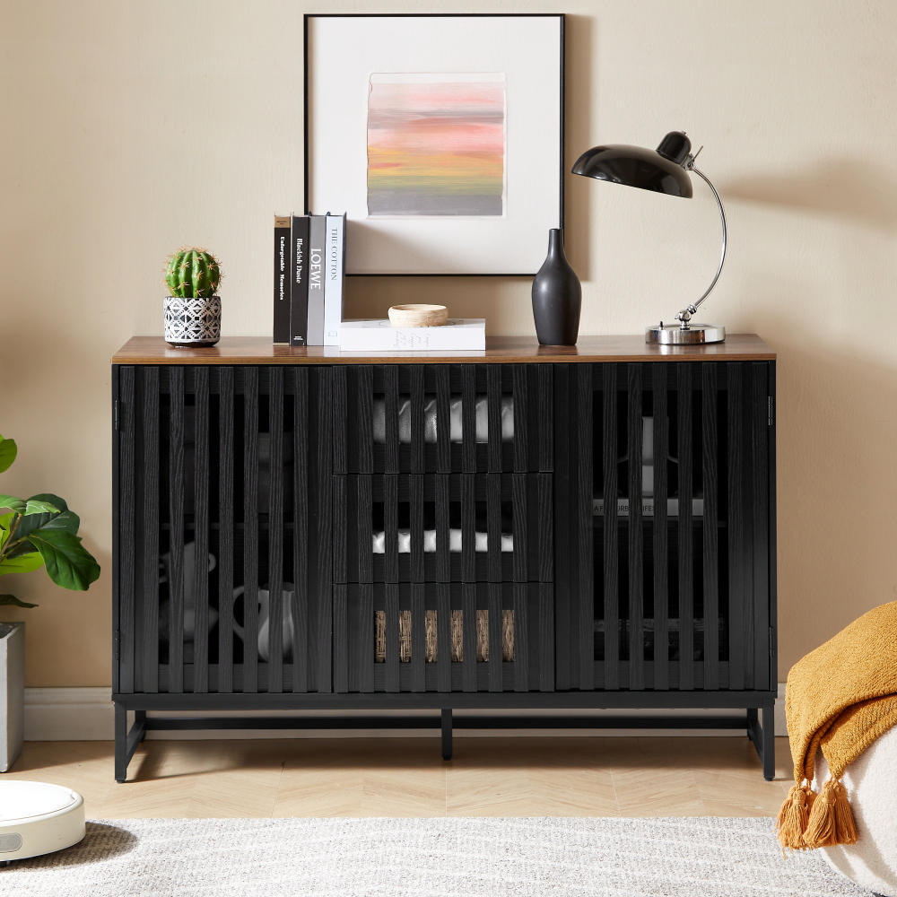 Squadrati Accent Storage Cabinet | Grille Design | Black & Brown - - black brown cabinet wood