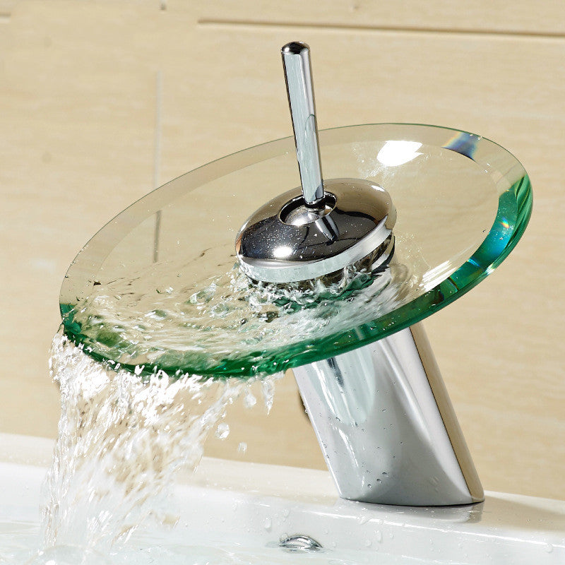 Pana Waterfall Bathroom Faucet - Round Glass Faucet - chrome silver glass silver waterfall