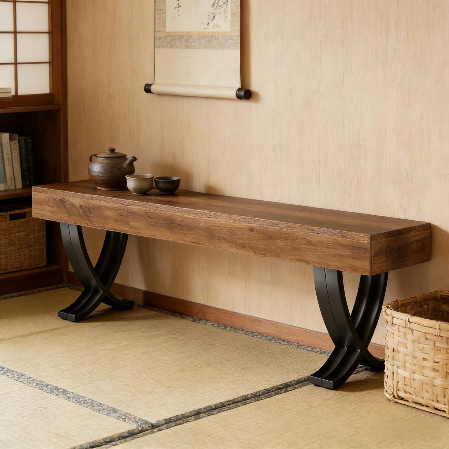 Giornel Industrial Bench | Brown & Black - Default - bench black brown