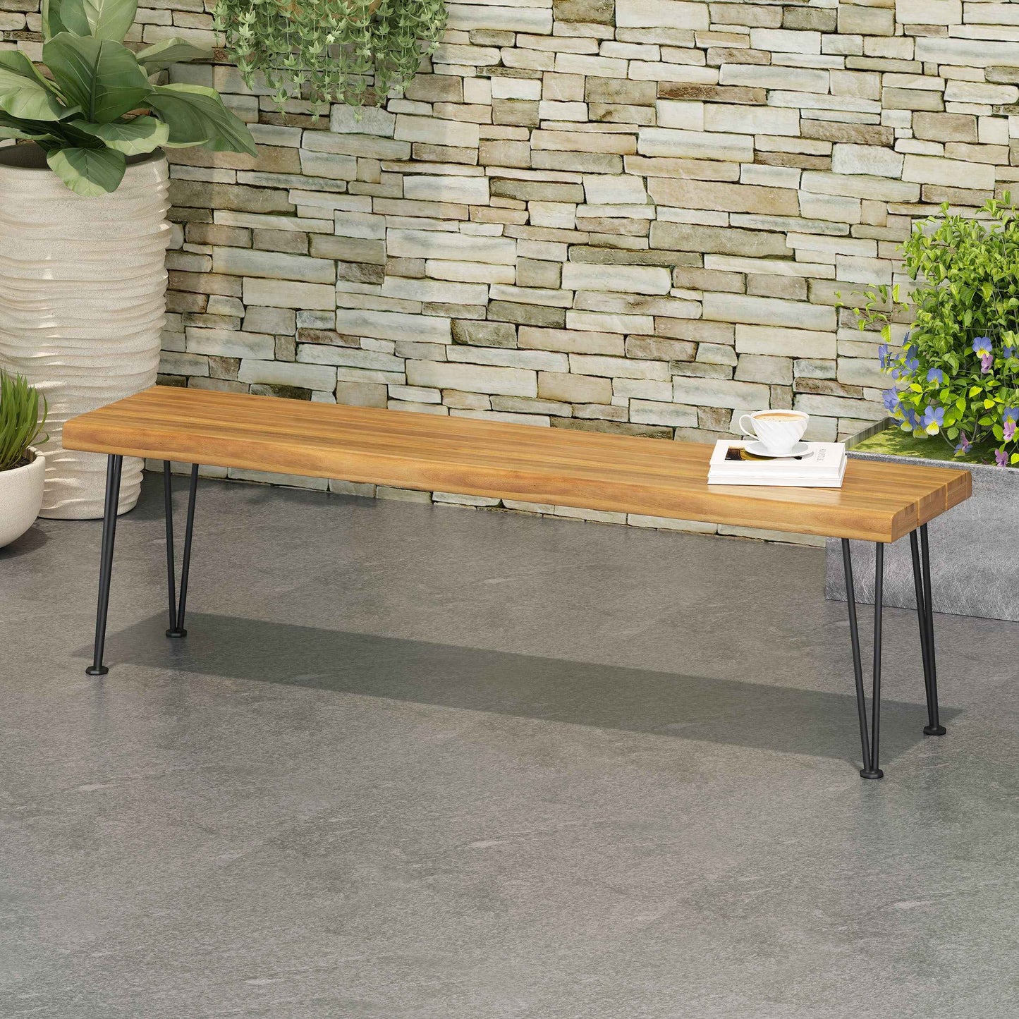 Assatus Outdoor Industrial Bench | Brown - Default - garden furnishing