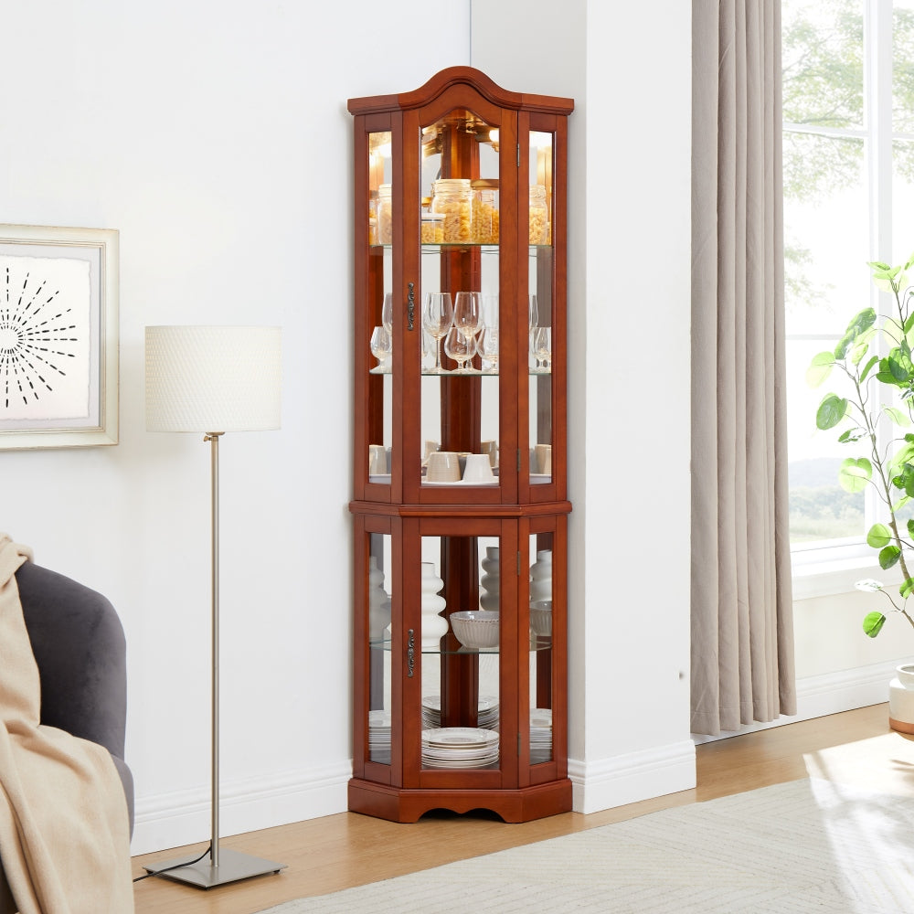 Ketabo Corner Cabinet | Lights & Tempered Glass | Walnut - - cabinet walnut wood