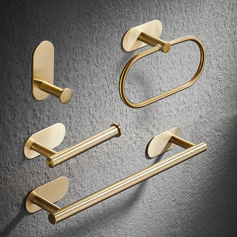 Single Bar Towel Rack & Hook - Gold 4pcs Set - gold Rack Rail Towel Bar