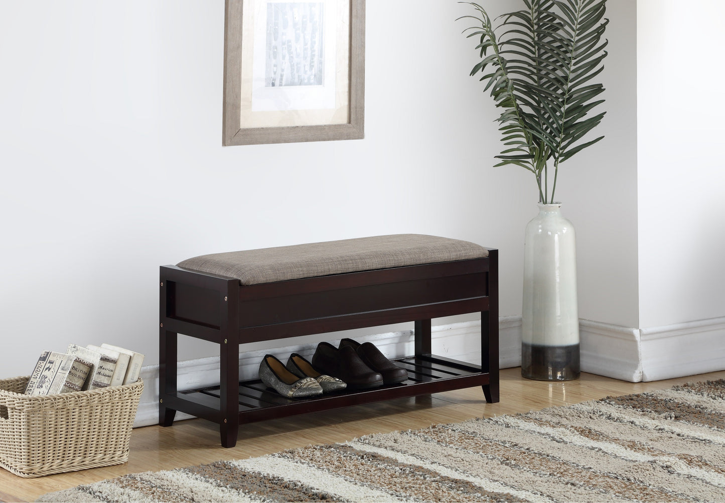 Rocensi Seating Bench | Shoe Storage | Espresso Brown - - bench dark brown wood