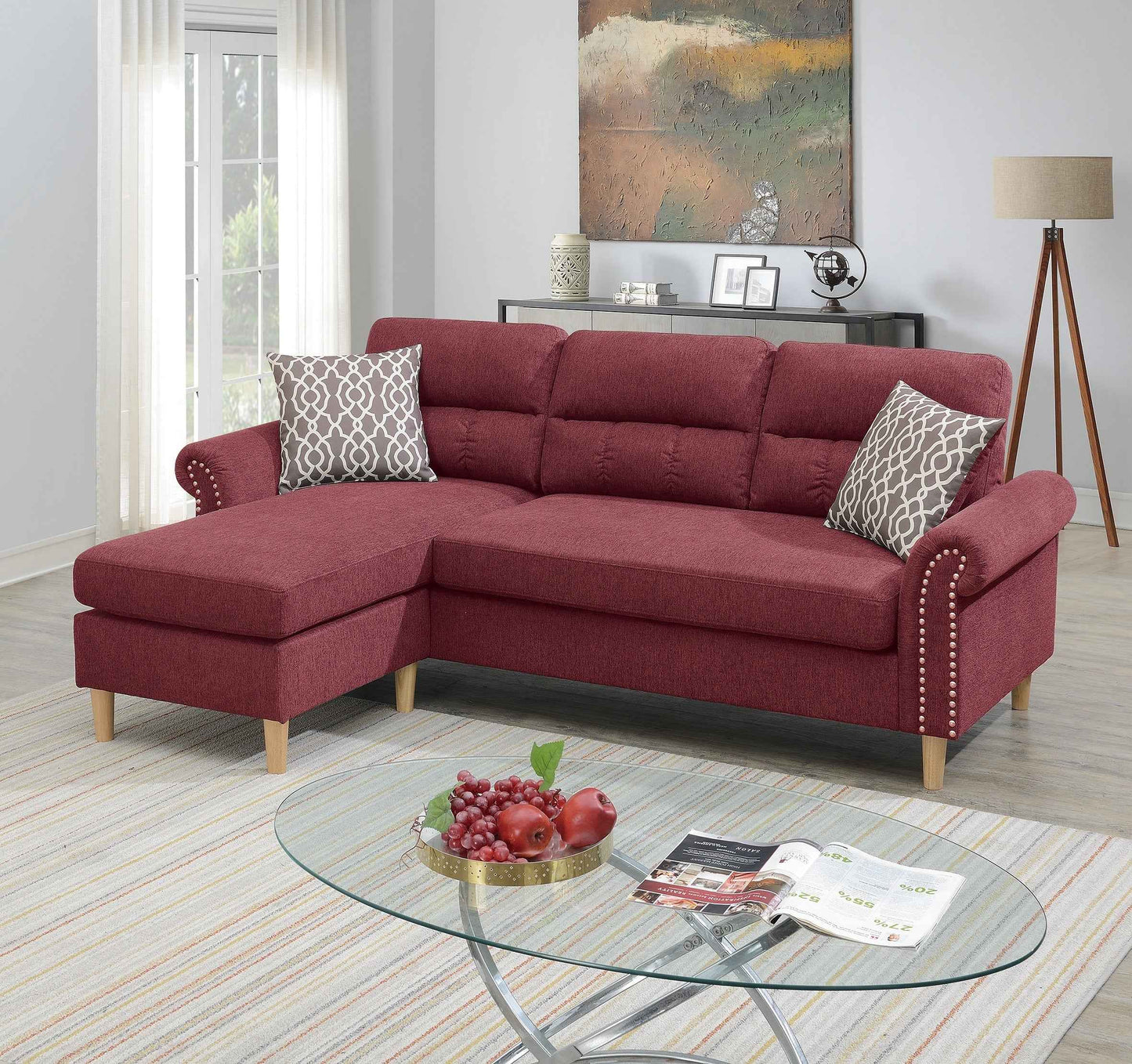 Eardin Sectional Sofa Set | Red - - sofa