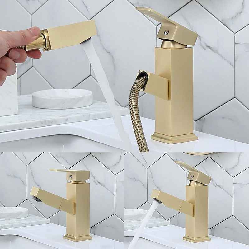 Faeto Pull-Out Bathroom Faucet - - brushed gold gold long low profile pull-out short tall profile
