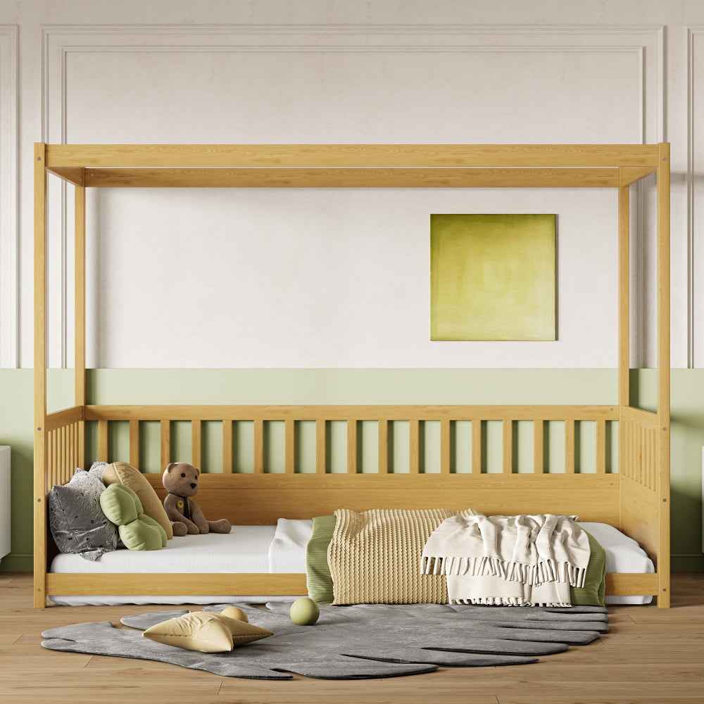 Ingson Twin Size Canopy Bed Frame | Natural - Default - beds
