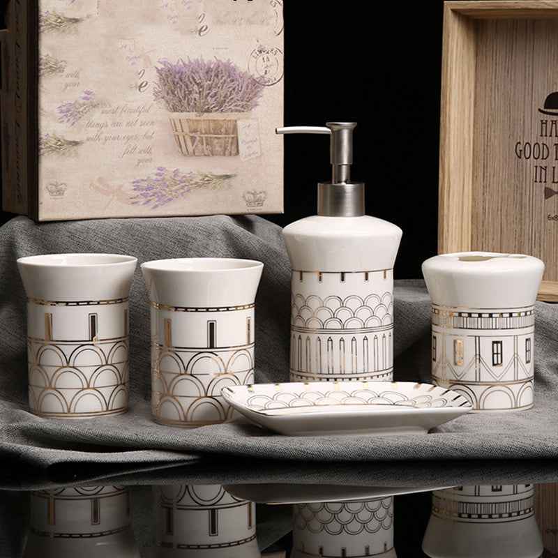Chinese Style Ceramic Five-Piece Set - White 5pcs - Ceramic Hand Wash sets white