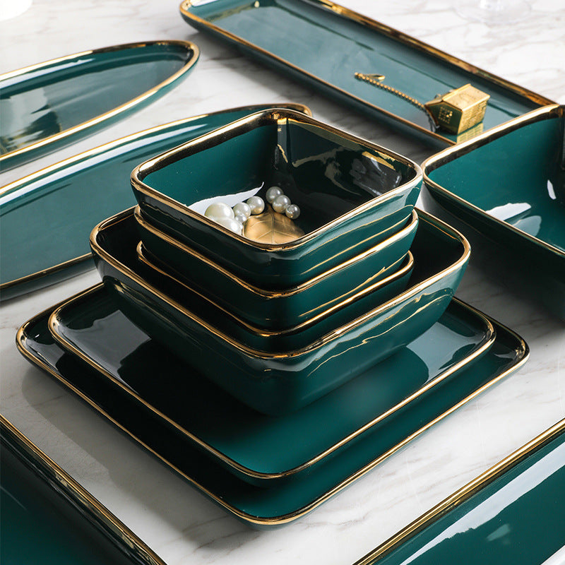 Nordic Style Ceramic Tableware - - bowl Ceramic green Plate Tableware