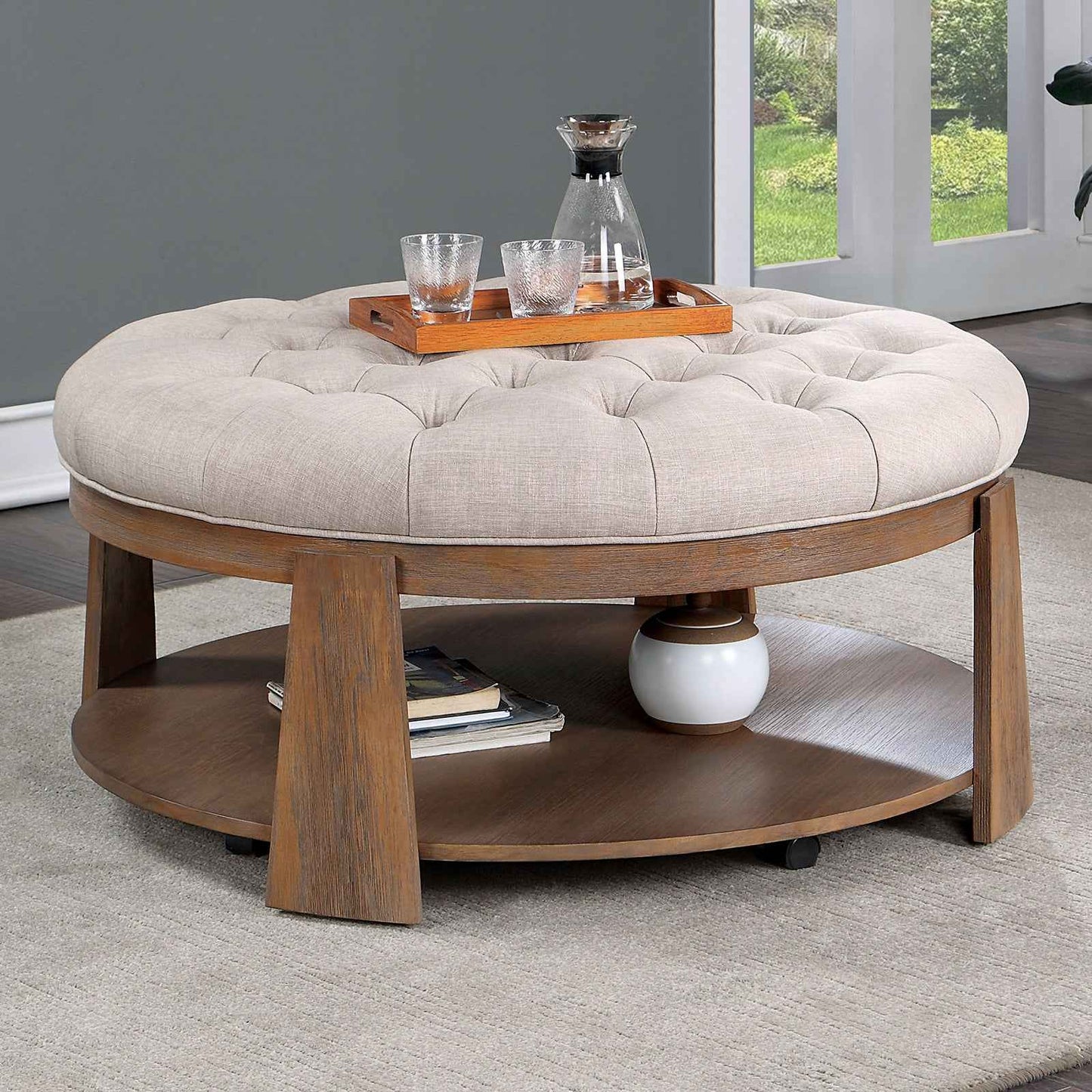 Foney Tufted Ottoman | Beige - Default - bench