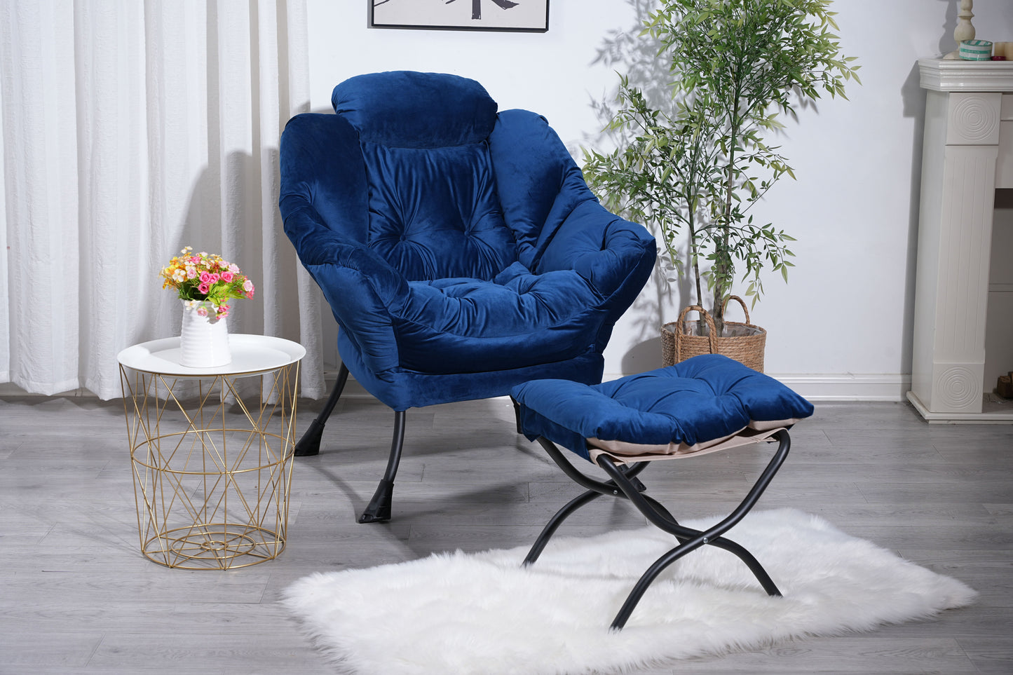 Thisaros Modern Lazy Chair | Footrest | Blue - - sofa