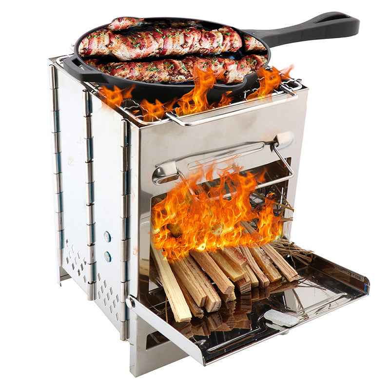 Folding & Adjustable Wood Stove - Silver Single - Barbecue Stove