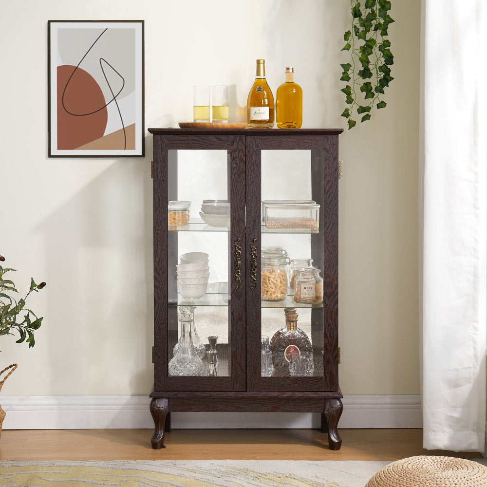 Lerkeh Vintage Display Cabinet | Mirrored Back Panel | Dark Walnut - - cabinet walnut wood