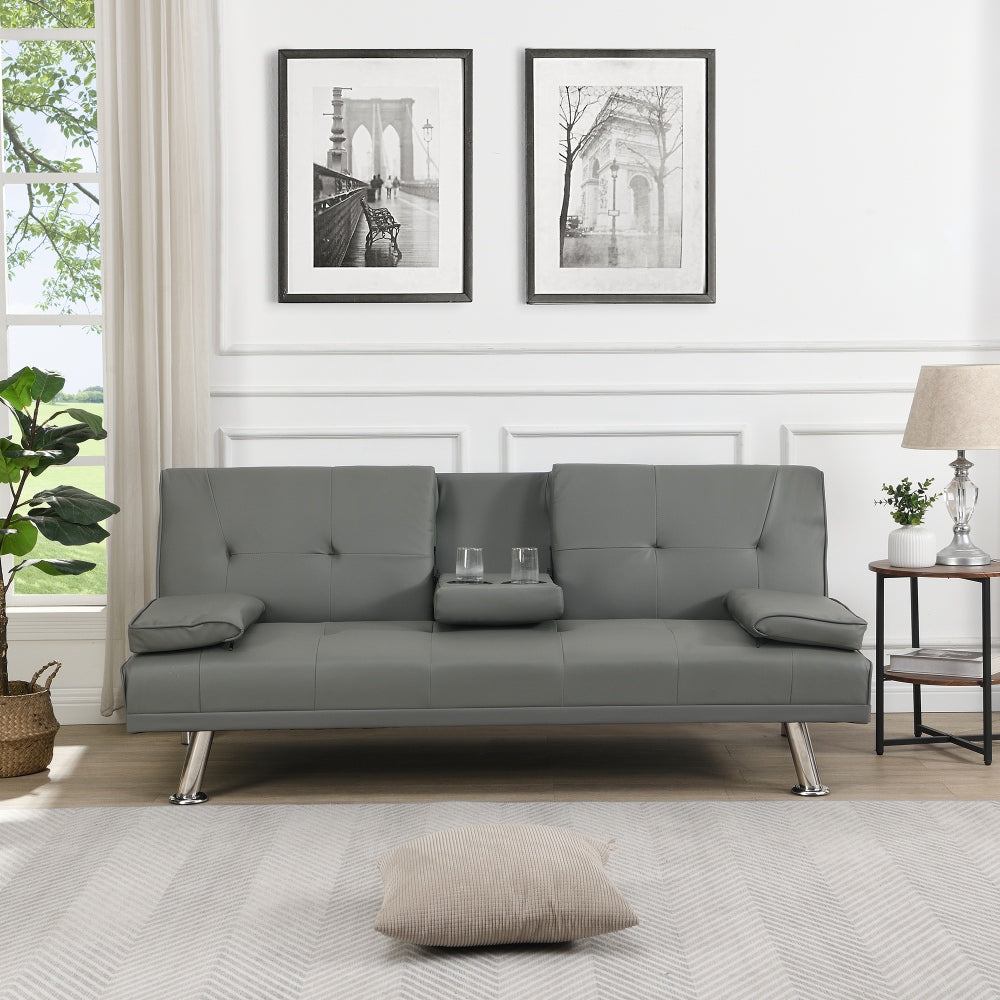 Mendac Elegant Sofa Bed | Armrest - Two Cup Holders | Grey - - sofa