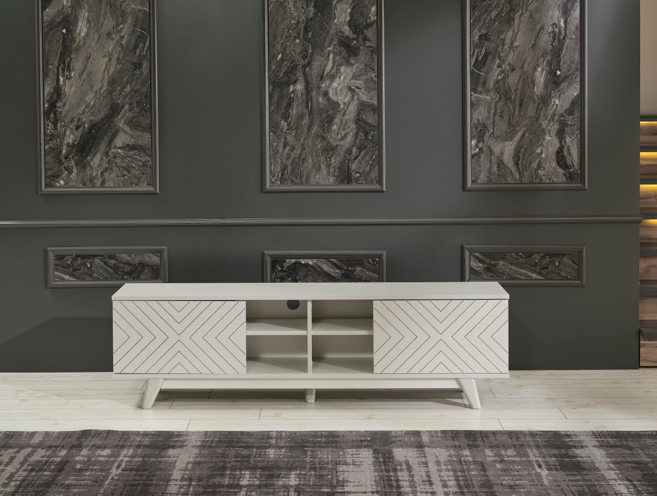 Lina Mid-Century TV Stand Cabinet | Antique White - Default - tv console