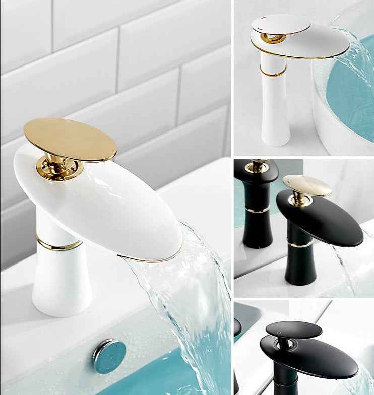 Angeur Waterfall Bathroom Faucet - - black black gold brushed silver chrome silver gold long low profile short silver tall profile waterfall white gold white silver