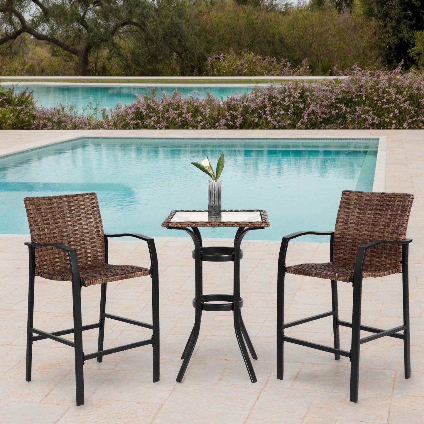 Erange 3-Pieces Outdoor Bar Furniture Set | Brown - Default - garden furnishing