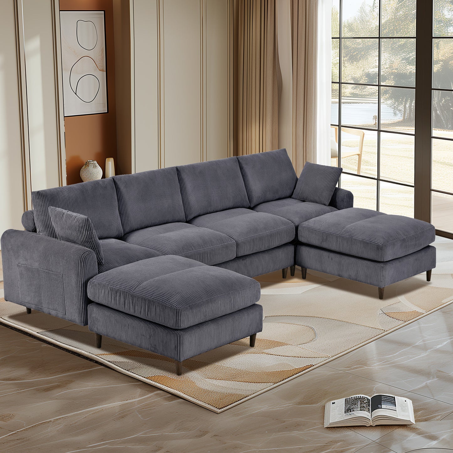 Royive U-Shaped Modern Sofa | Gray - - sofa