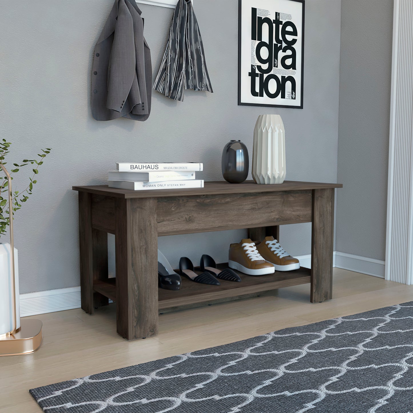Karmen Storage Table Bench | Dark Brown - - bench brown
