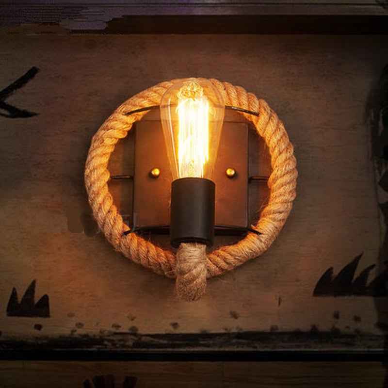 Ection Rope Wall Light - Round Without Bulb - brown flush-mount Wall Light Wood
