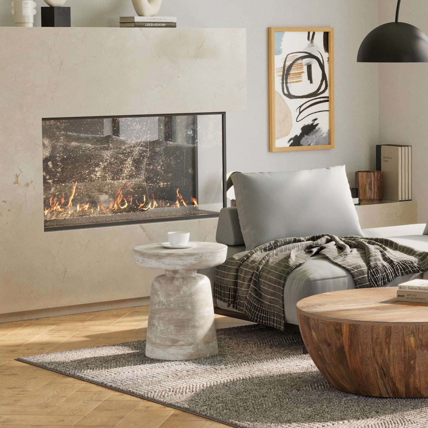 Tionerio Travertine Textured Side Table | Marble Beige - Default - tables