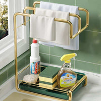 Kitchen Rag Drainer & Storage Rack - Green - Drainer gold green Rack Shelf Towel Bar