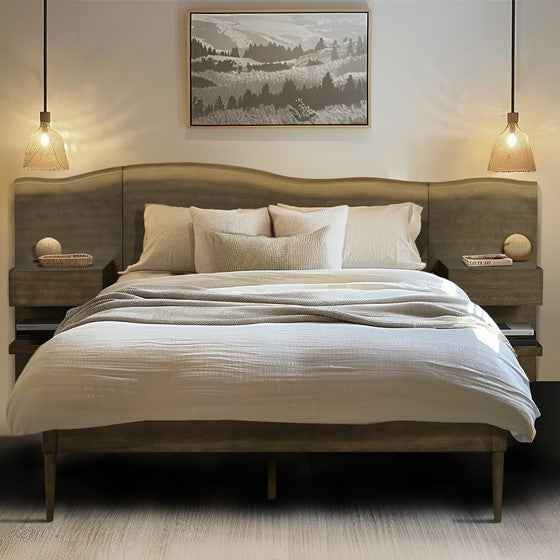 Bruimat Queen Size Bed Frame | Built-In Nightstands | Dark Brown - Default - beds