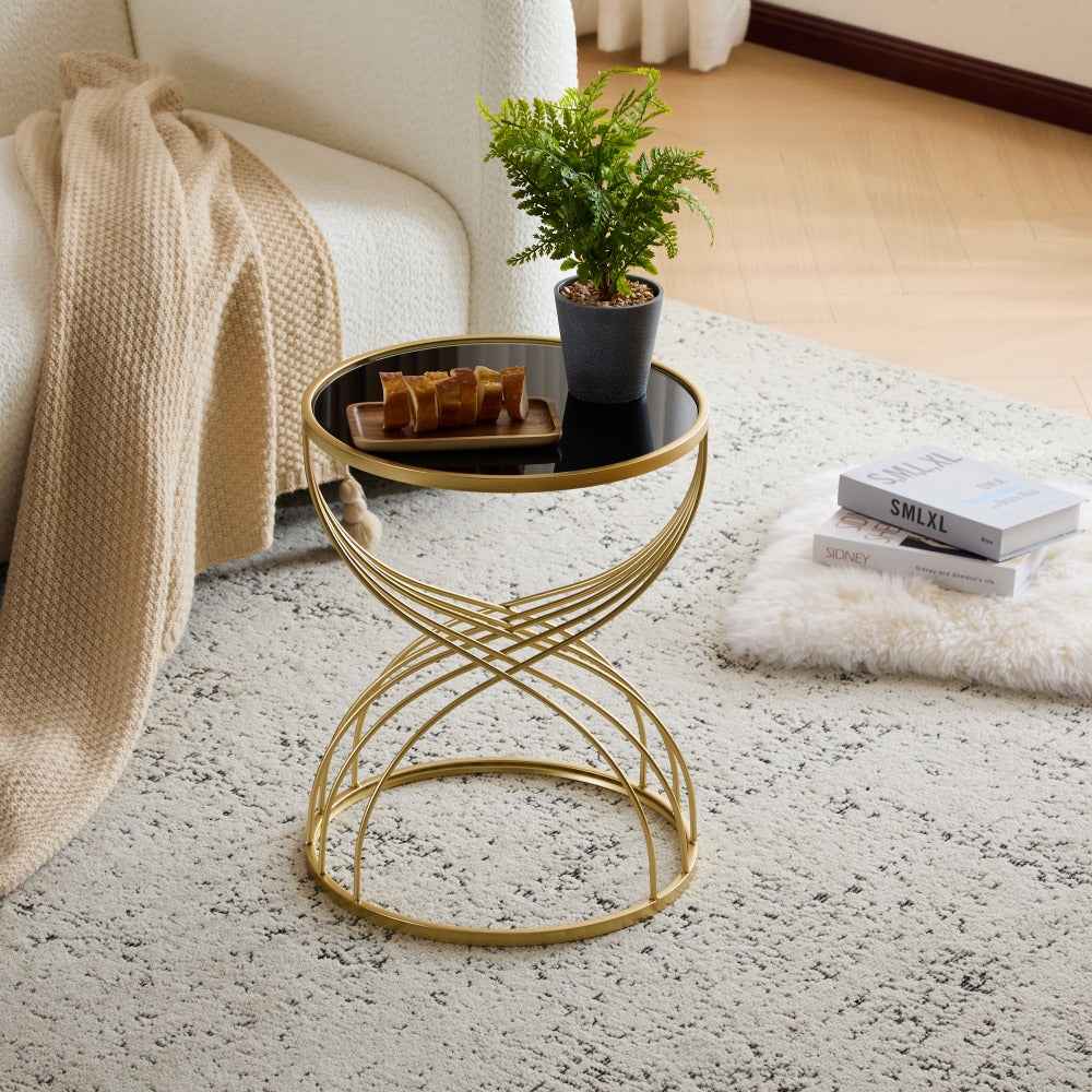 Cazidi Modern Side Table | Metal Frame & Black Mirror Top | Golden - Default - tables